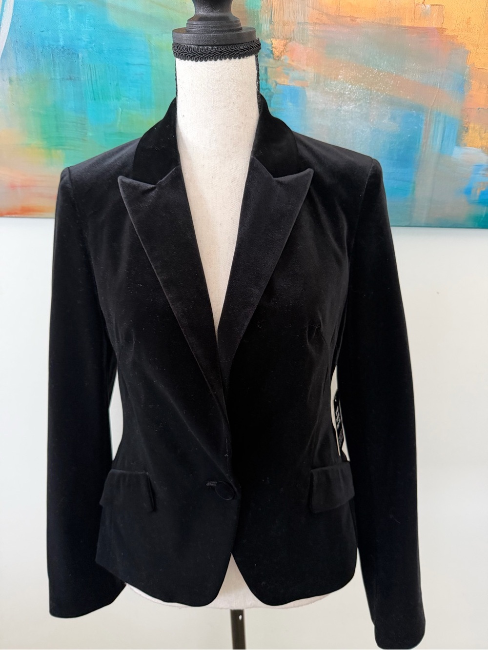 Brand New With Tags Black Velvet Stretch One Button Blazer By Express Size 2
